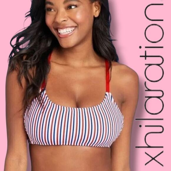 Xhilaration Juniors Ribbed Red & Blue Patriotic Striped Bralette Bikini Top New - Picture 5 of 7